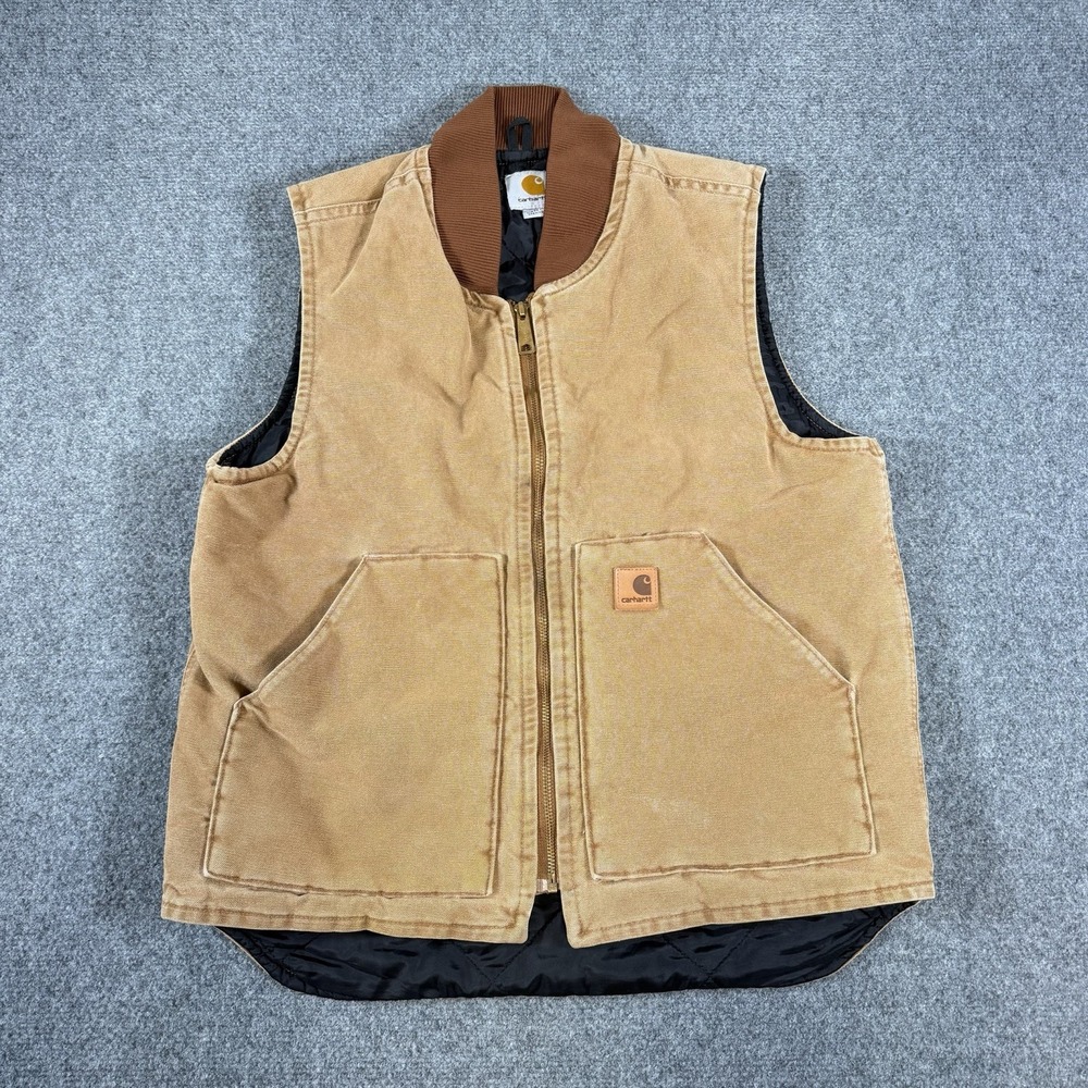 Carhartt Vest Mens Medium Brown Sandstone Artic Quilted Black Lining V02 211